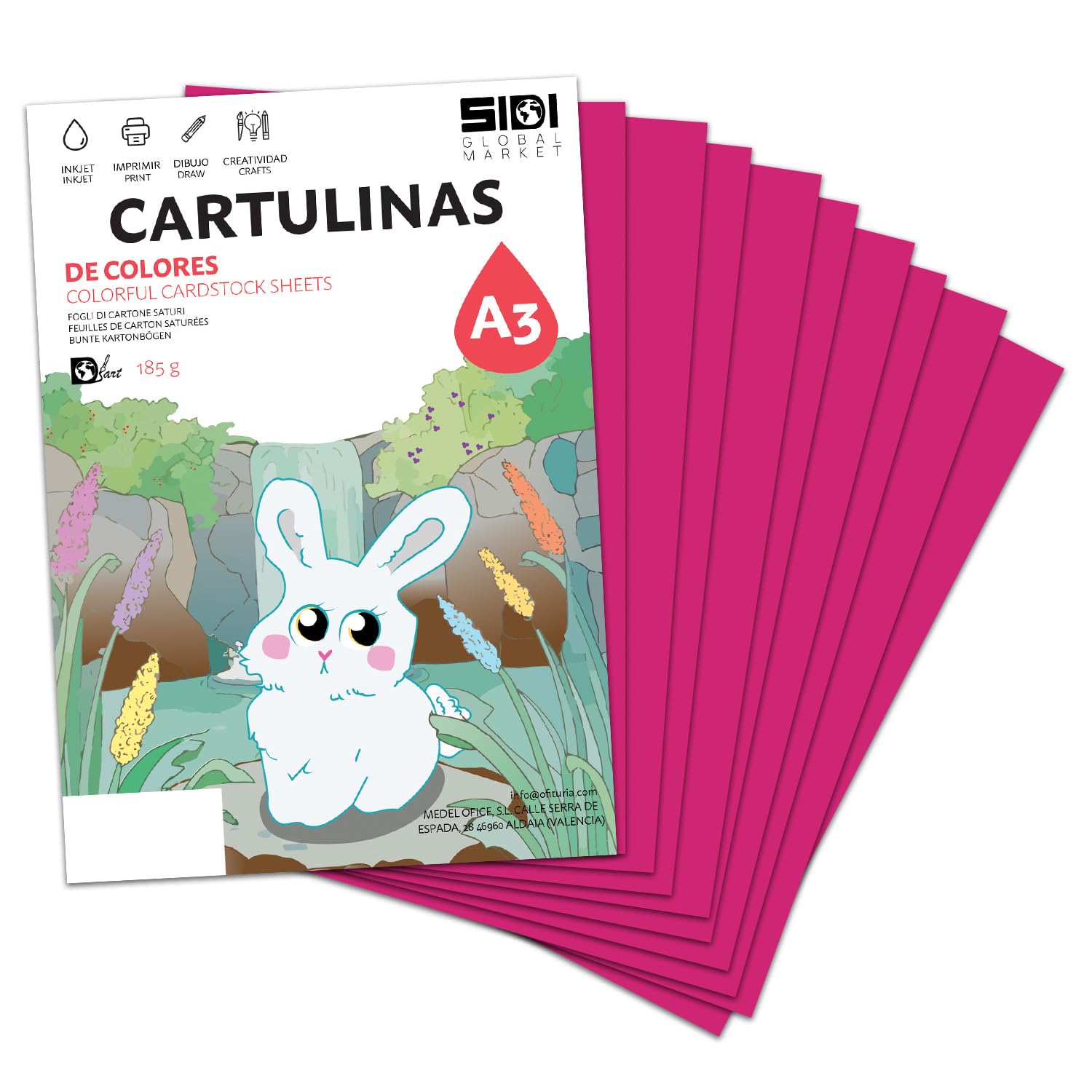 Cartulina A3 Fluor 185 g Cartulina Fluorescente de Colores Neon para Manualidades, Scrapbooking, Impresora Inkjet y Láser, Pack Variado Alta Visibilidad – SIDI (fluor, 25h) — view 22