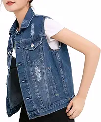 Jaqueta jeans feminina lavada com botões grandes sem mangas