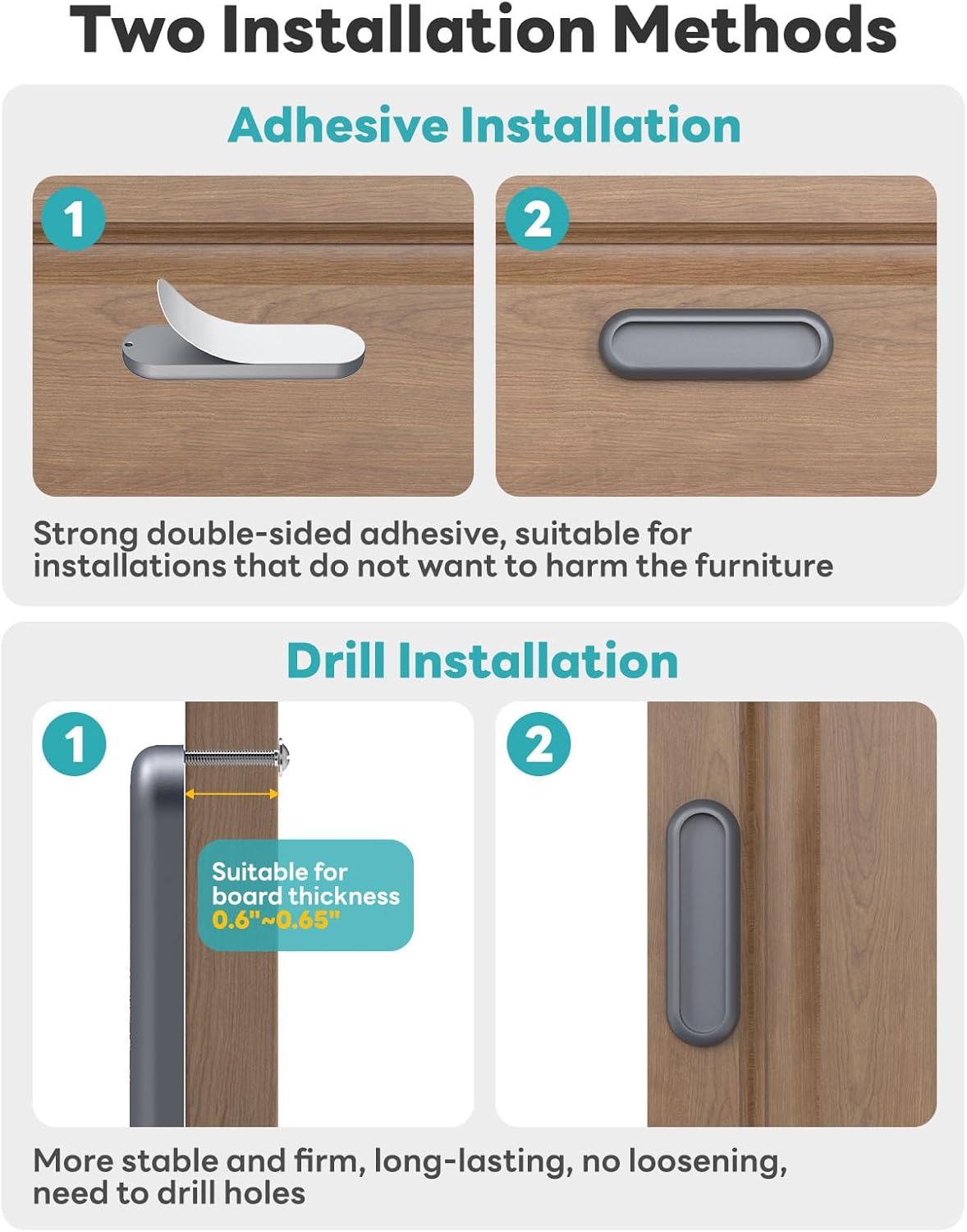 4 Pack Self-Adhesive Drawer Pull Handles, 4 Inch Self-Stick Aluminum Alloy Push-Pull Knobs for Kitchen Cabinet, Closet, Glass Sliding Barn Door, Wardrobe, Window, Balcony Door (4, Grey)