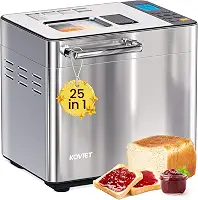 Máquina de fazer pão 25 em 1 com dispensador duplo automático, máquina de pão de aço inoxidável de 900 g com configurações sem glúten, massa, geléia, iogurte, etc., prata