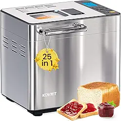 Máquina de fazer pão 25 em 1 com dispensador duplo automático, máquina de pão de aço inoxidável de 900 g com configurações sem glúten, massa, geléia, iogurte, etc., prata