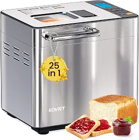 Máquina de fazer pão 25 em 1 com dispensador duplo automático, máquina de pão de aço inoxidável de 900 g com configurações sem glúten, massa, geléia, iogurte, etc., prata
