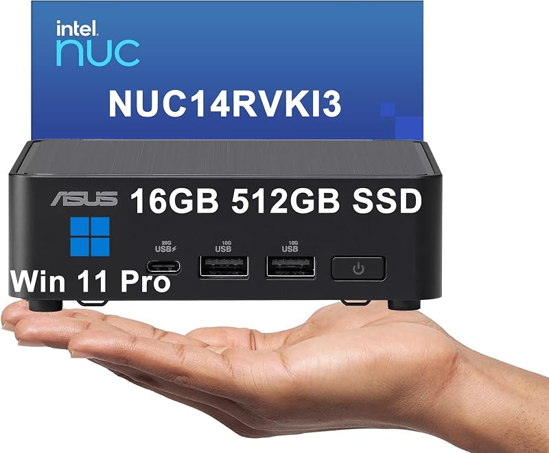 Mini PC Intel NUC 14 Pro Slim Kit, Intel Core i3 100U, DDR5 de 16 GB, SSD de 512 GB | Business Desktop, > Intel i5-1235U, 2x Thunderbolt 4, compatible con monitores 4x 4K, Wi-Fi 6E, Win 11 Pro, ThinkCentre, ASUS NUC