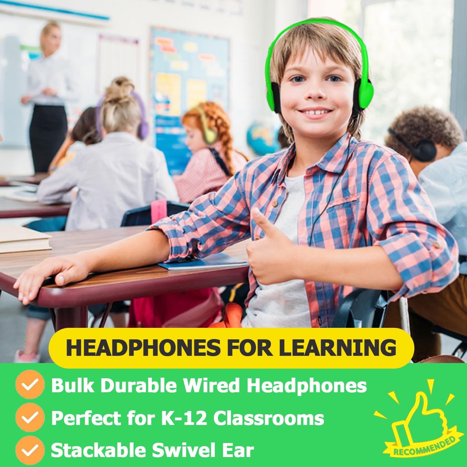 Class-Set Kopfhörer Typ C (50er-Pack), langlebige Kinder-Kopfhörer für Chromebook und Laptop, Großhandel mit USB-C-Headset mit gemischten Farben