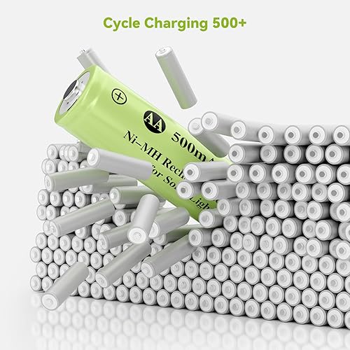 Miniatura 4 de Ni-MH - Baterías recargables AA, paquete de 12 baterías dobles A de 1.2 V 500 mAh para luces solares al aire libre, cadena de luz, luz de camino,