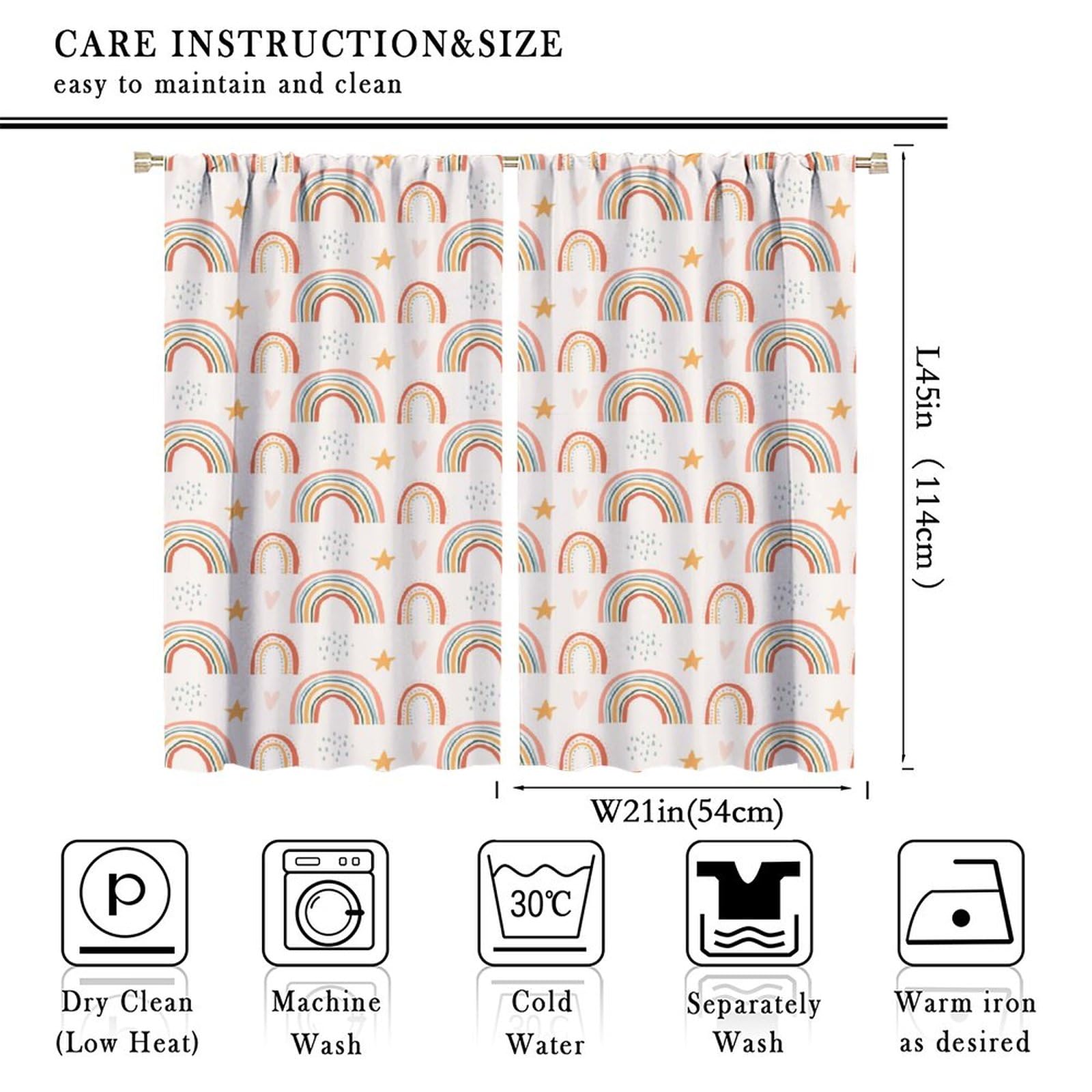 Watercolor Rainbow Kids Bedroom Rod Pocket Curtains,Cute and Funny Rainbow Sun Boy and Girl Home Window Curtains 42x45 Inch