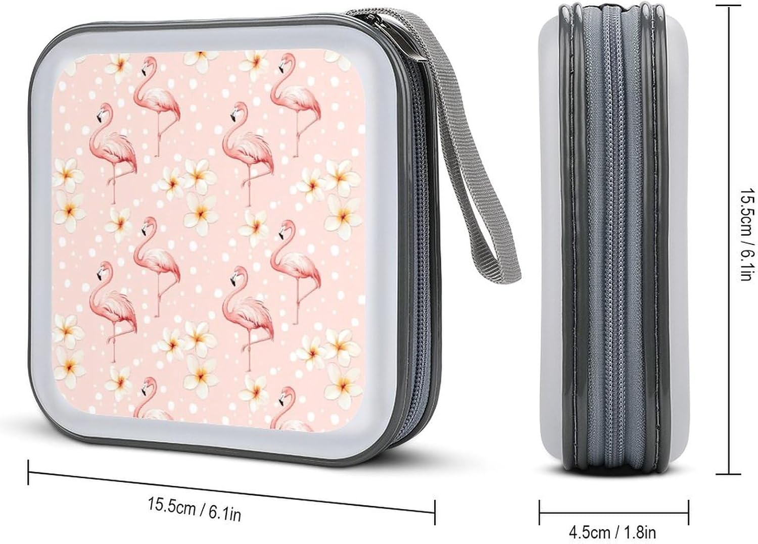 Flamingos Plumeria Polka Dots CD Case Portable DVD Storage Box CD Wallet Holder Binder Organizer for Car Home