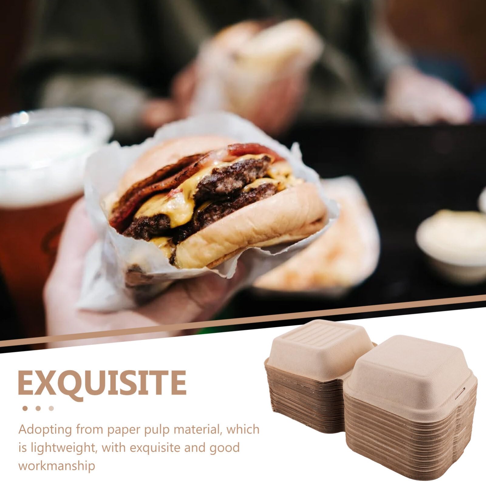 UPKOCH Scatole per Hamburger da Asporto in Pasta di Carta 50 Pezzi | Khaki, Uso in Negozio e Picnic, Facili da Assemblare, Leggere e Facili da Trasportare