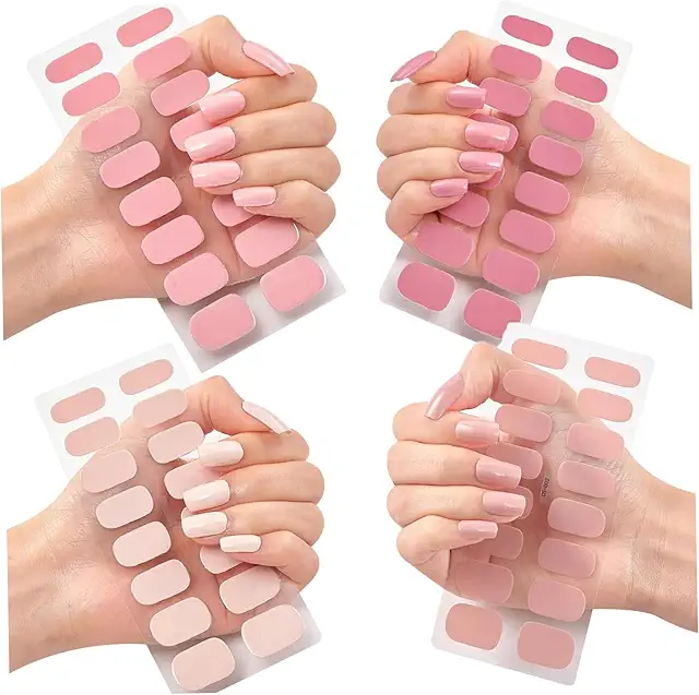 4 Sheets Gel Nail Stickers in 4 Colors - Semi-Cured Gel Nail Strips for Home Nails
