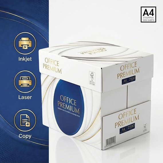 Office Premium A4 Multipurpose Printer Copier Paper – 2500 Sheets (5 x 500), White BOX, Compatible Printing Paper for Laser, Inkjet, Copy & Fax, Printer Paper A4 White, Printer Paper for Home & Office