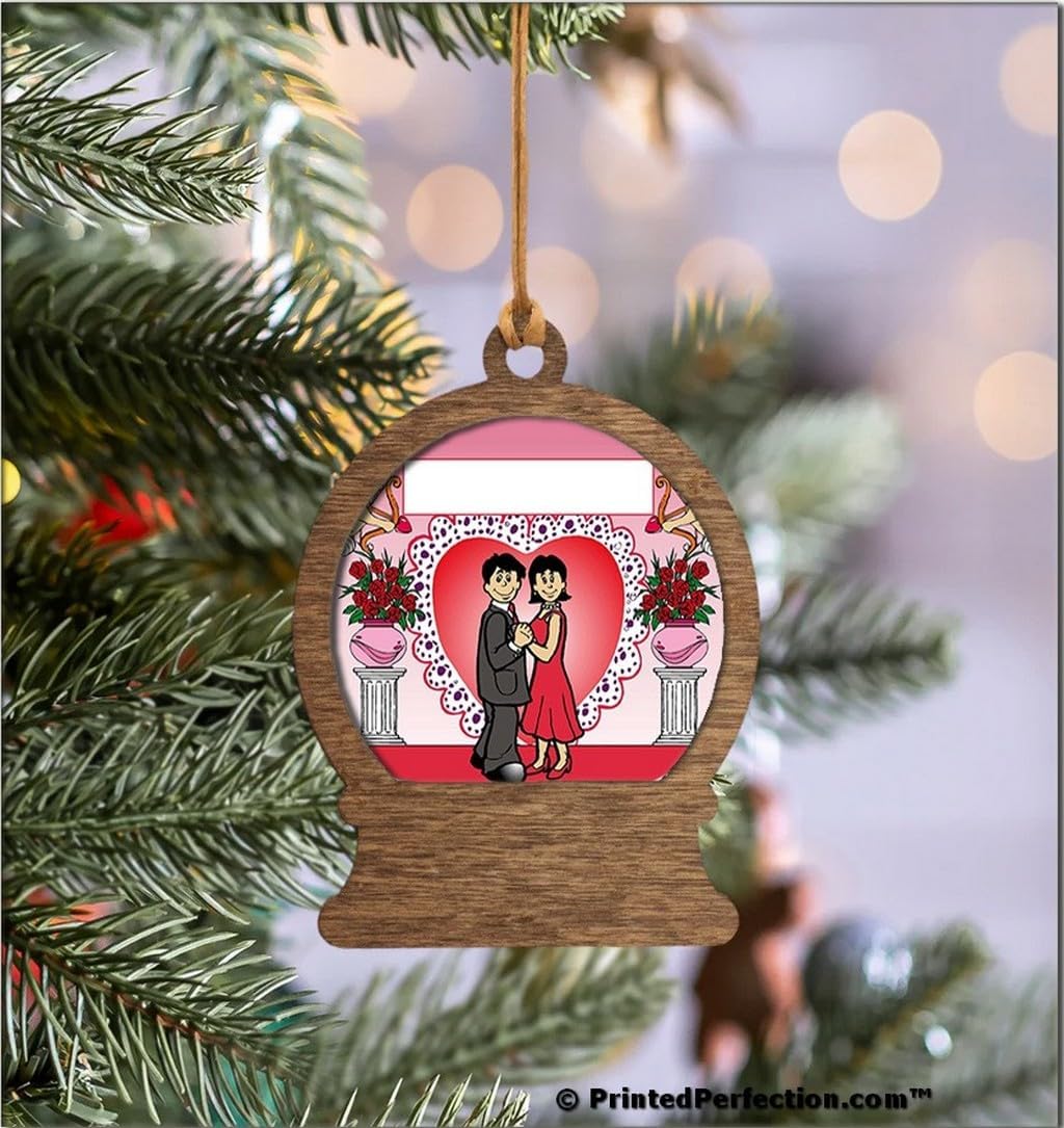PrintedPerfection.com Personalized Sweethearts - Couple Wooden Snow Globe Shaped Christmas Ornament
