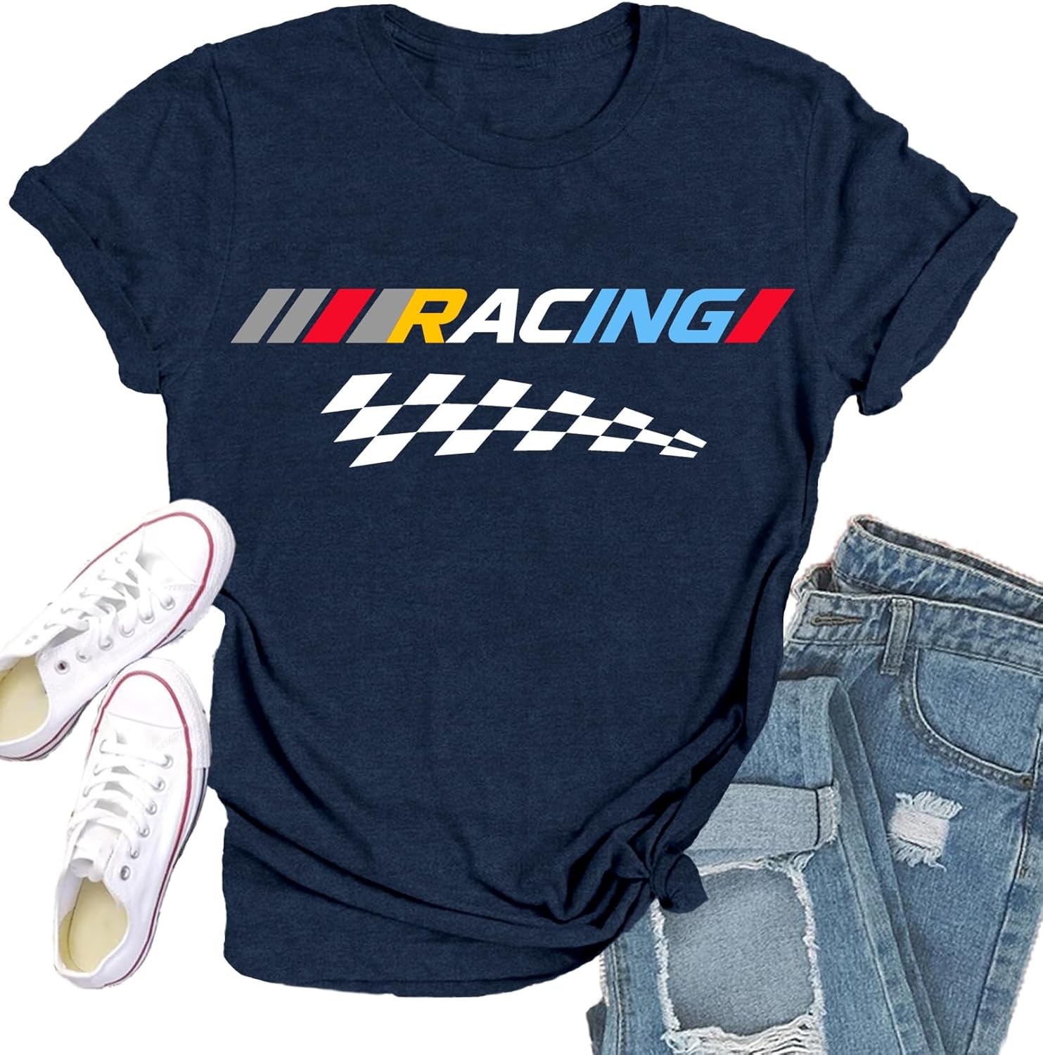 Racing Shirts for Women Race Day T Shirt Racing Plaid Tee Tops
