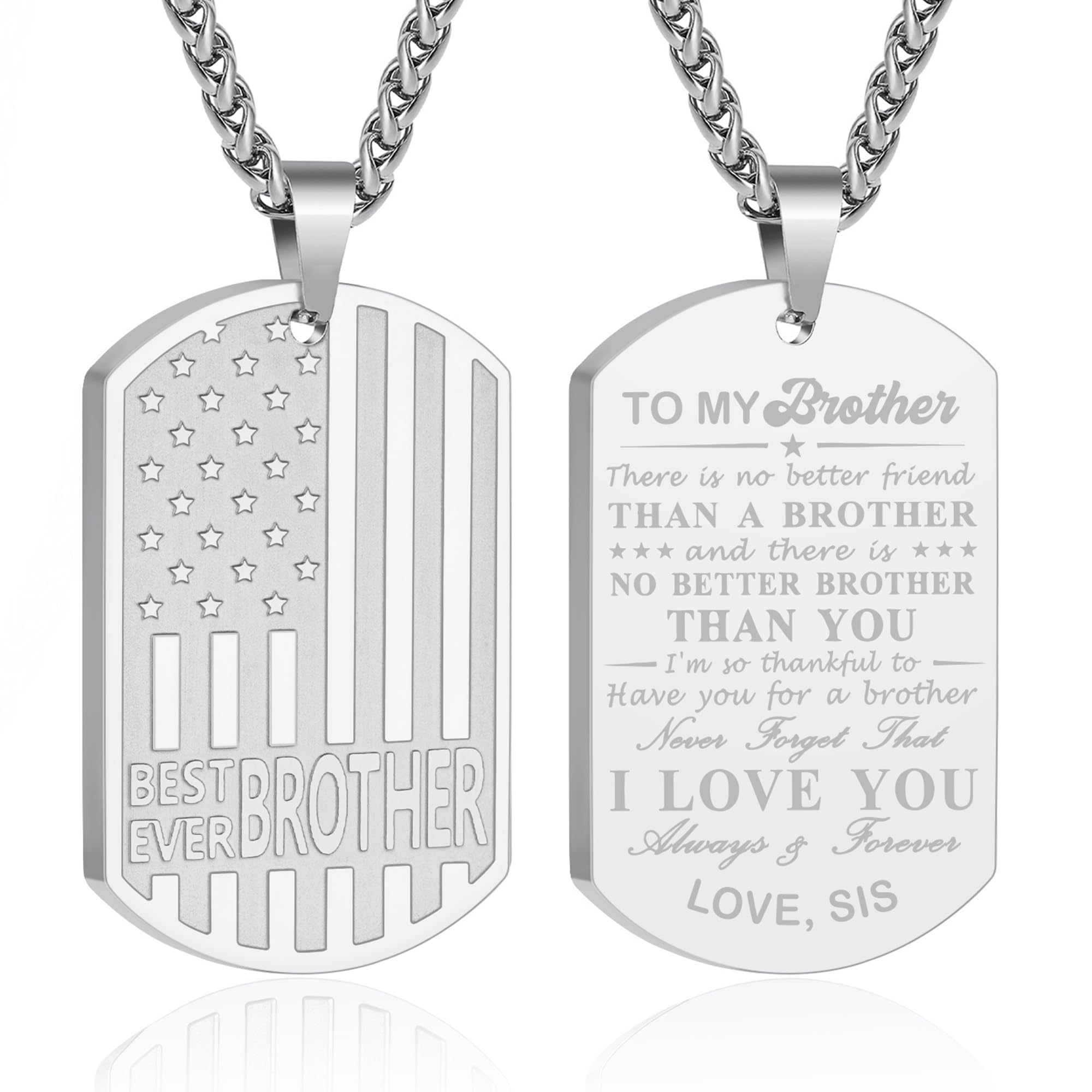 GLITTO Best Dad Son Brother Grandson Grandpa Boyfriend Husband Ever Necklace, Stainless Steel Flag Dog Tags Pendant, Birthday Christmas Gifts Jewelry