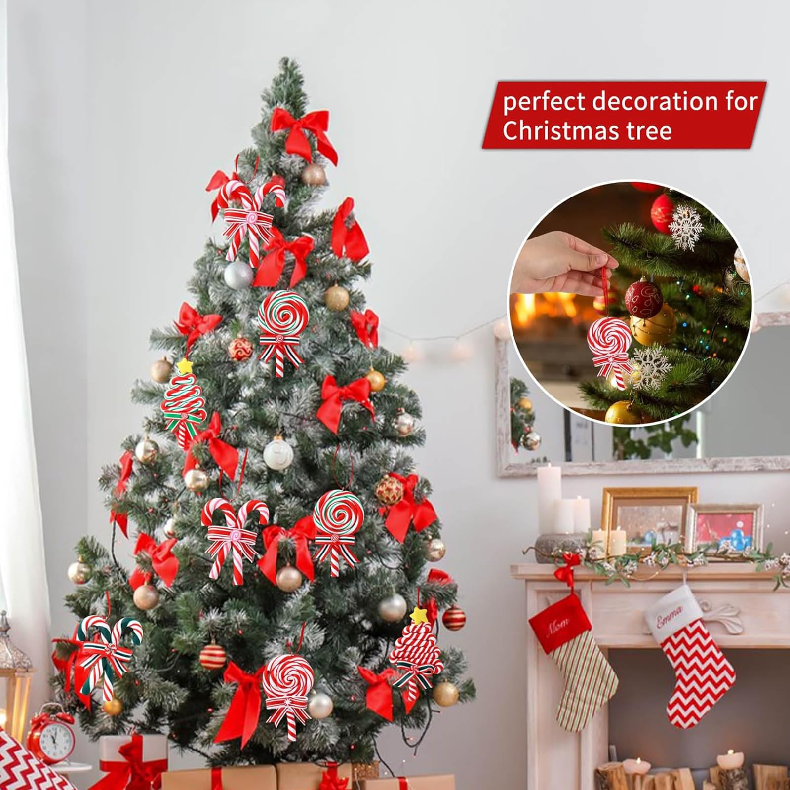 WANYIG 6 Stück Zuckerstangen Christbaumschmuck - Weihnachtsbaum Anhänger Rosa Mit Dekoband
