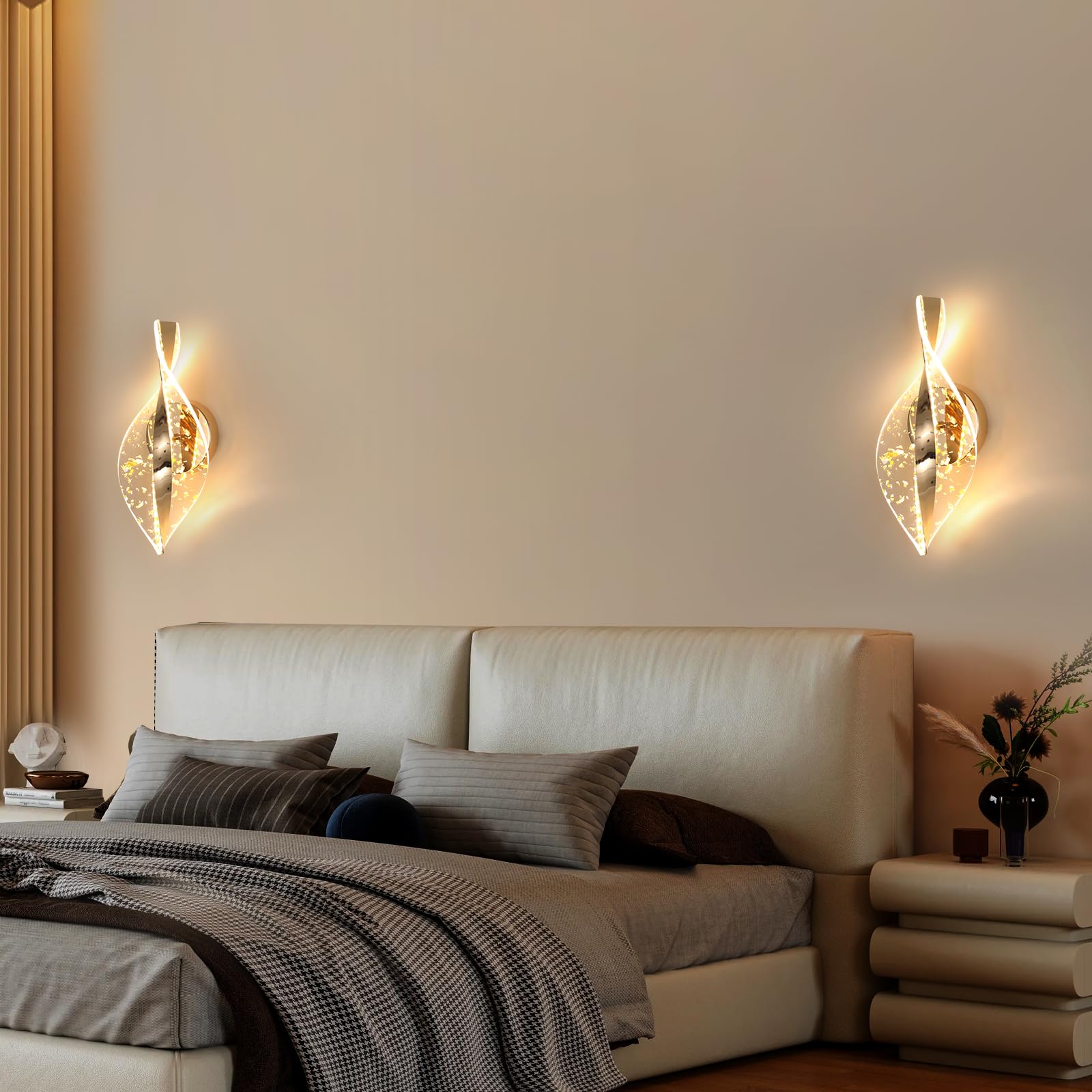 Comely 12W Lampada da Parete, 3 Temperature Applique LED 3000K/4500K/6500K | Oro 2000LM Lampade da Comodino Moderna LED per Corridoio, Camera da Letto, Soggiorno