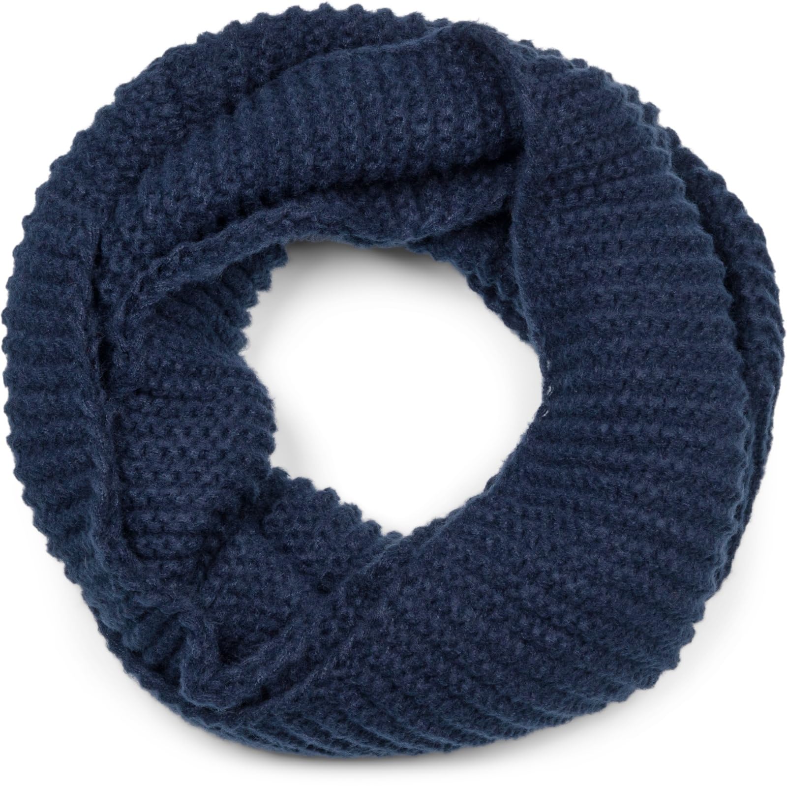 Stylebreaker Women's Dark Blue Unisex Knitted Loop Scarf Unicoloured With Wave Pattern, Warm Winter Knitted Scarf, Tube Scarf 01018169, Colour: