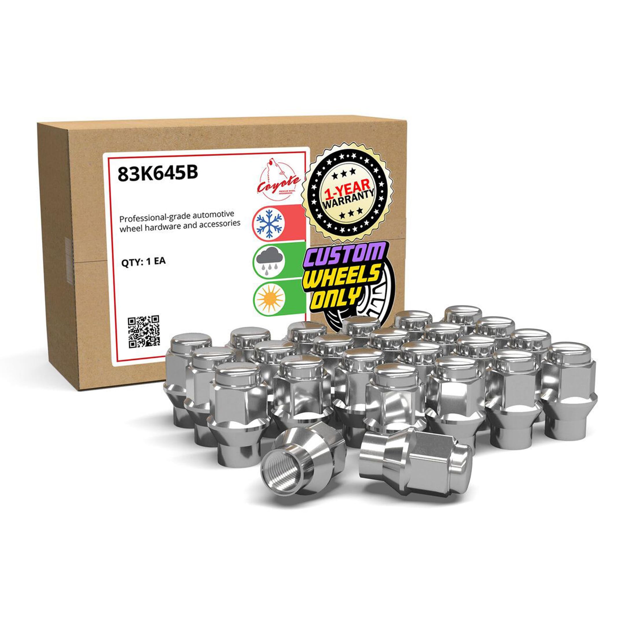 Wheel Accessories Parts 24 Pcs M12 1.50 Thread ET Bulge Acorn (Extra Thread) 1.42" Long Lug Nuts Chrome 3/4" 19mm Hex Fits 2004-12 Chevy Colorado GMC Canyon | Toyota Tacoma 4Runner