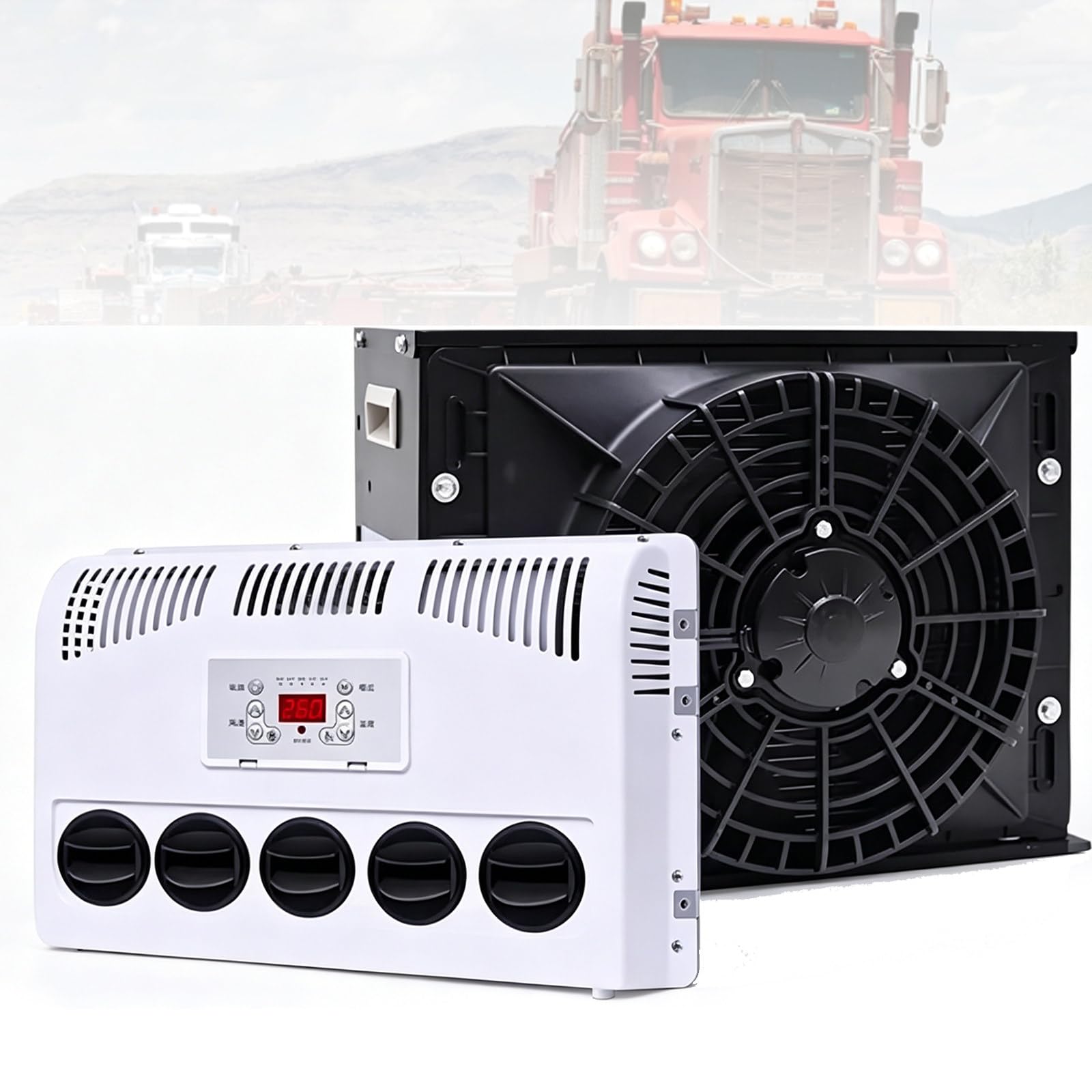 Osnzyc Black Dc Powered Rv Air Conditioner, 12V/24V No Fuel Consumption Semi Truck Parking Split Ac Unit, Quiet A/C Inverter Cooling, For Sleeper Truck, Enclosed Trailer, Tractor, Loader -12V