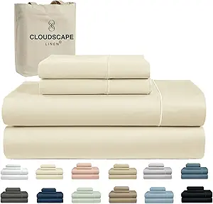 100% Egyptian Cotton Sheets Full Size, 4 Pieces Luxury Bedding Set, 1000 Thread Count Egyptian Cotton,Hotel Quality, Silky Soft, Breathable and Durable, Deep Pockets up to 17, Ivory