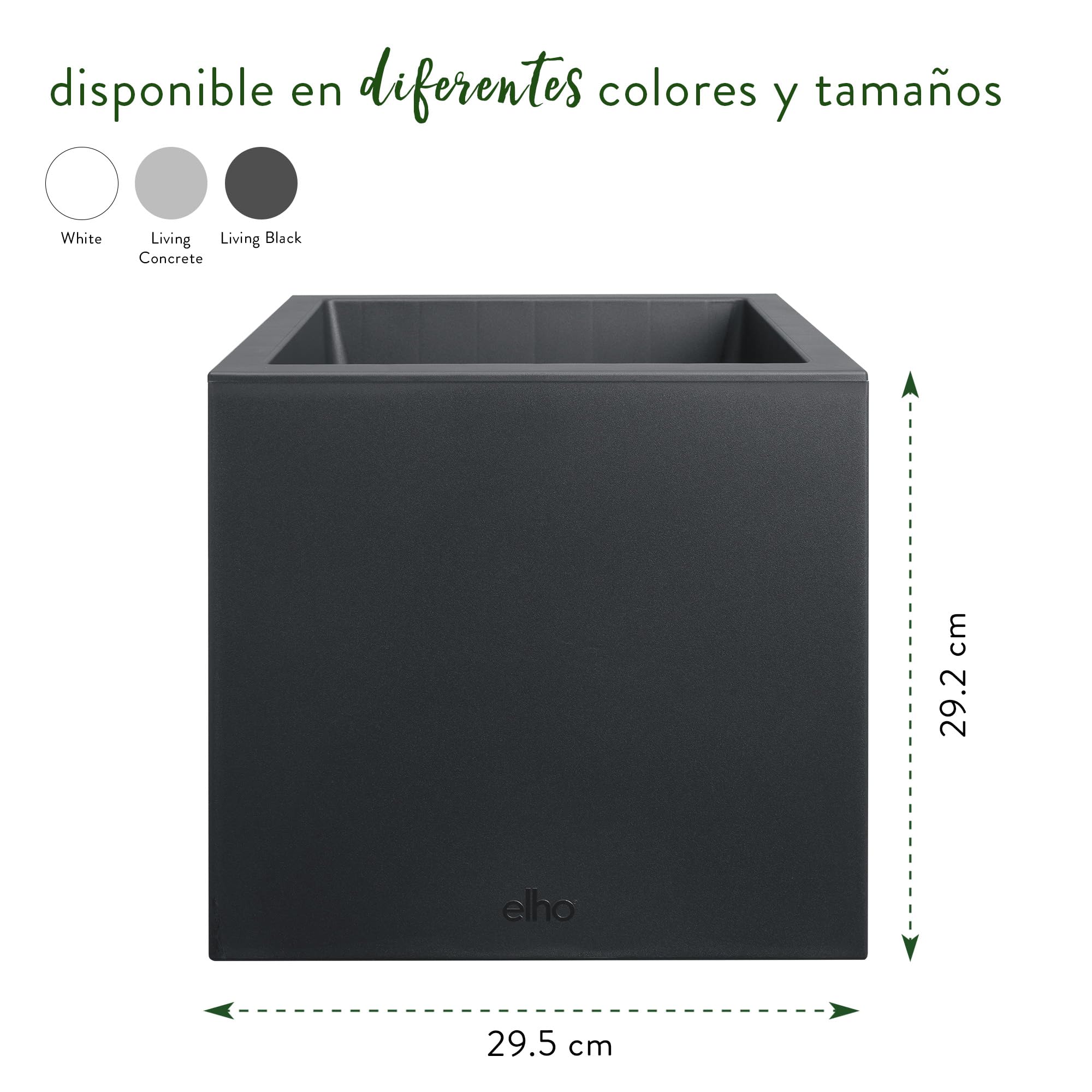 Elho Vivo Next Square 30 - Jardinera por Interior y Exterior - Ø 29.5 x H 29.5 cm - Living Black | 29,5 x 29,5 x 29,5 cm (largo x ancho x alto). Apto para uso en interiores y exteriores. Plástico 100% reciclado