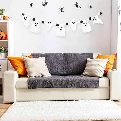 Miniatura 4 de Cartel de Halloween para manto, bola de fieltro, guirnalda de Halloween con espeluznante para chimenea, suministros de fiesta de pared