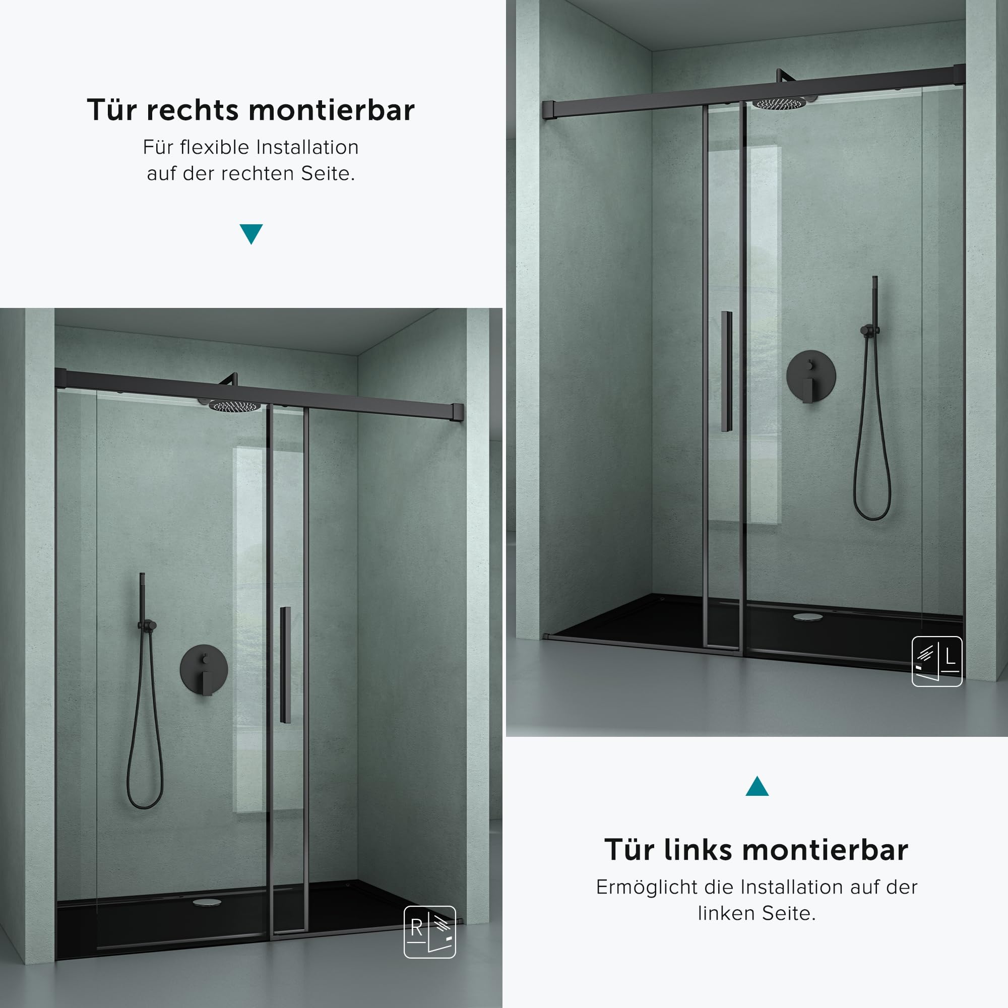 Mai & Mai Duschtür Nischentür dusche Duschabtrennung Duschkabine 130x195cm Schwarz Nischenschiebetür 6mm ESG-Sicherheitsglas inkl. Soft-Close Teramo12K