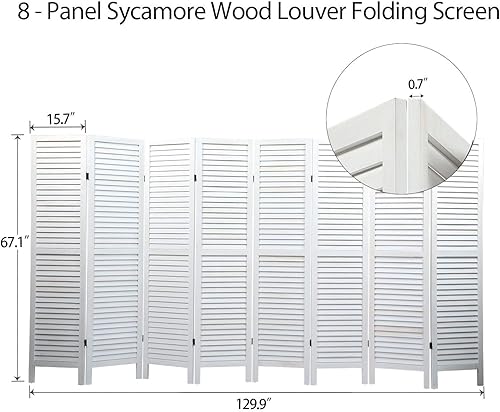 Miniatura 5 de JAXPETY Divisor de habitación con listones de madera de 8 paneles, 5.6 pies de alto, oriental, plegable, independiente, separadores de habitación