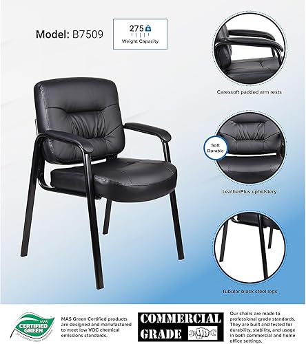 Miniatura 3 de Boss Office Products Silla de invitados de LeatherPlus con respaldo medio ejecutivo en negro