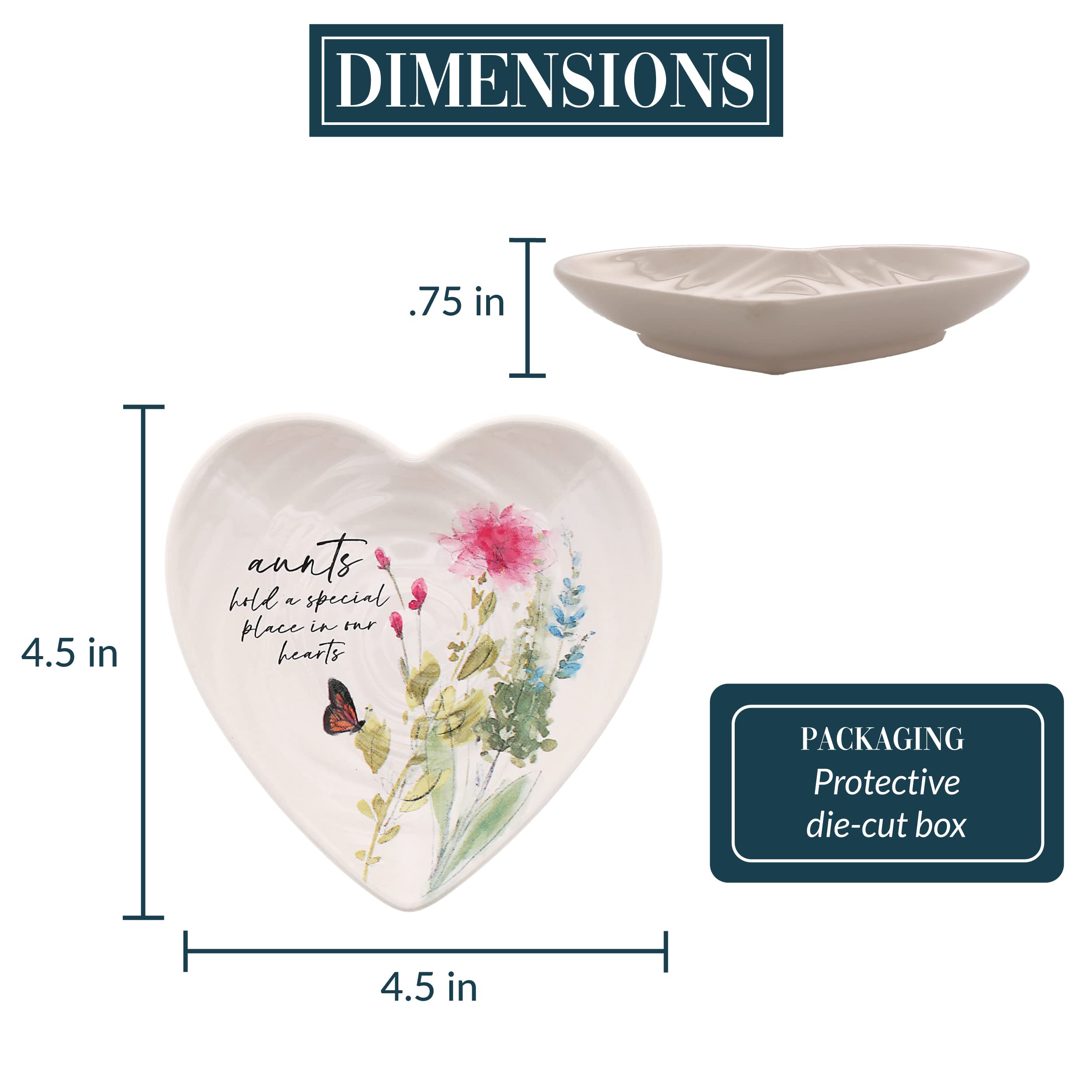 Pavilion – Tanten – Keramik-Schale in Herzform, Aquarell-Blumendesign, Schmuckschale, 1 Stück, 11,4 cm Gesamtgröße