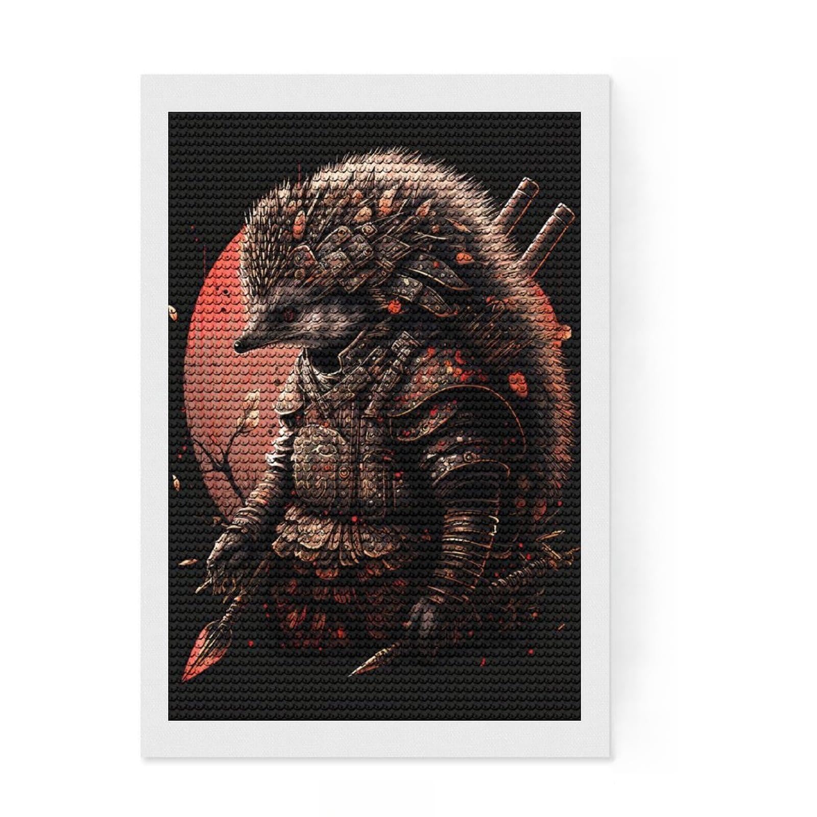 Junmoney Hedgehog Animal Diamond Art Canvas 8"x12", for Beginners, Easy to Enjoy, Cosy Home Accent, Christmas Gift, Enjoyable At-Home Hobby