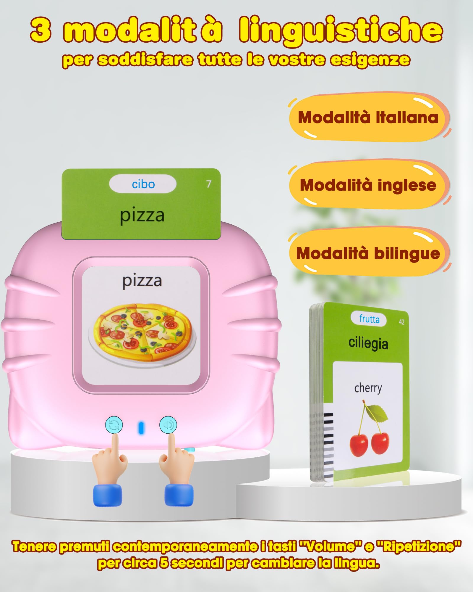 Xtaco flashcards bambini italiano, 510 parole giochi montessori 2 anni, educativi prescolari Lingua Imparare a parlare Colori Numero Animali Rosa(Italiano/Inglese/Bilingue)