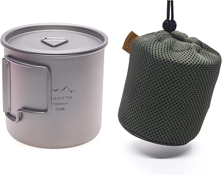 SANTTA Lightweight Portable Titanium 19oz Cup And Spork for Camping, Hiking, Backpacking and Picnic