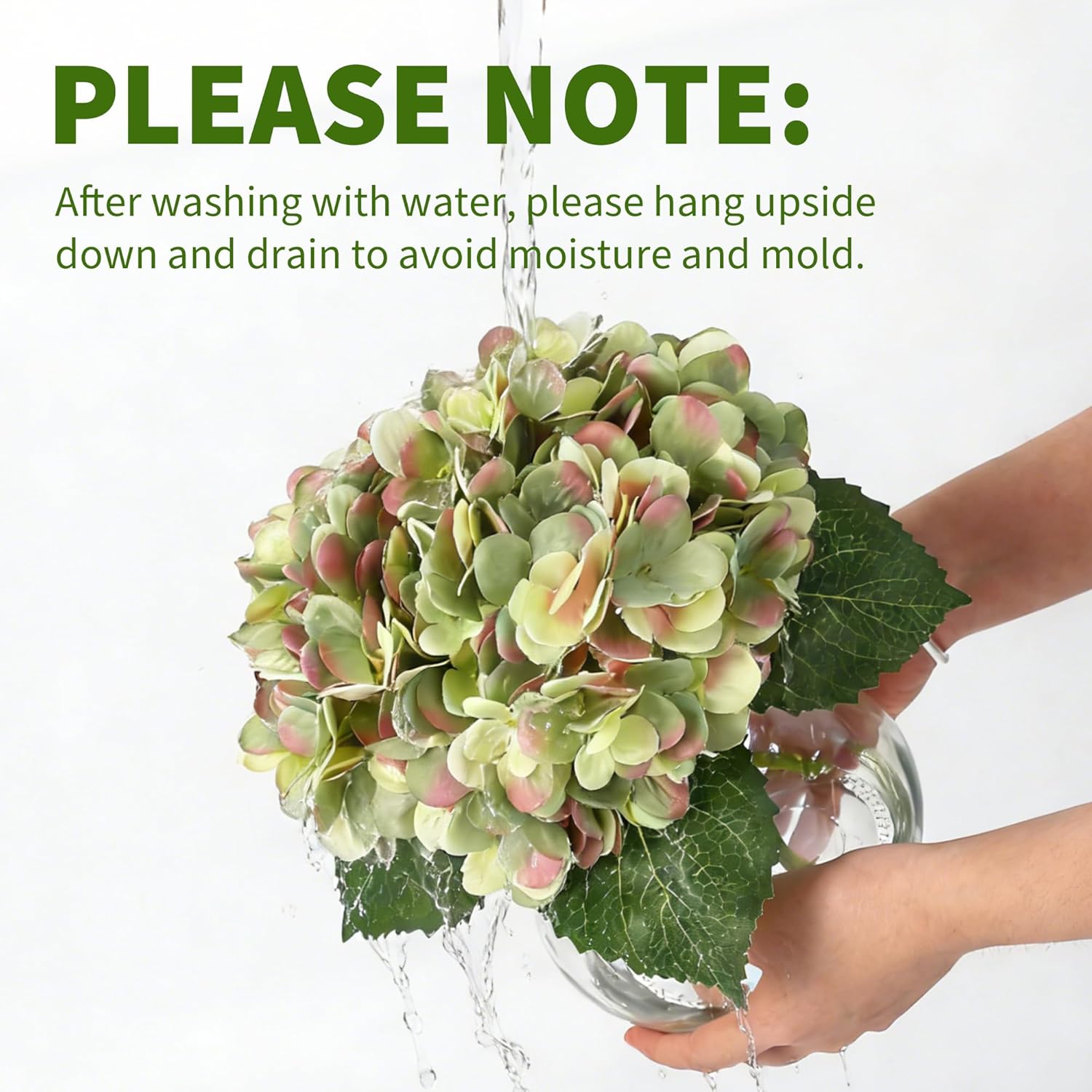 Silk Hydrangea Artificial Flowers in Vase with Faux Water, Green Fake Flower Arrangement in Glass Vase, Realistic Silk Hydrangeas Centerpiece for Wedding, Dining Table, Living Room, Home Decor - Image 4