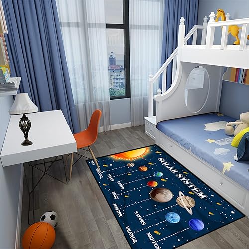 Miniatura 2 de Alfombras espaciales moradas educativas de gran tamaño con sistema solar, alfombras para niños, para dormitorio, sala de estar, dormitorio, comedor,
