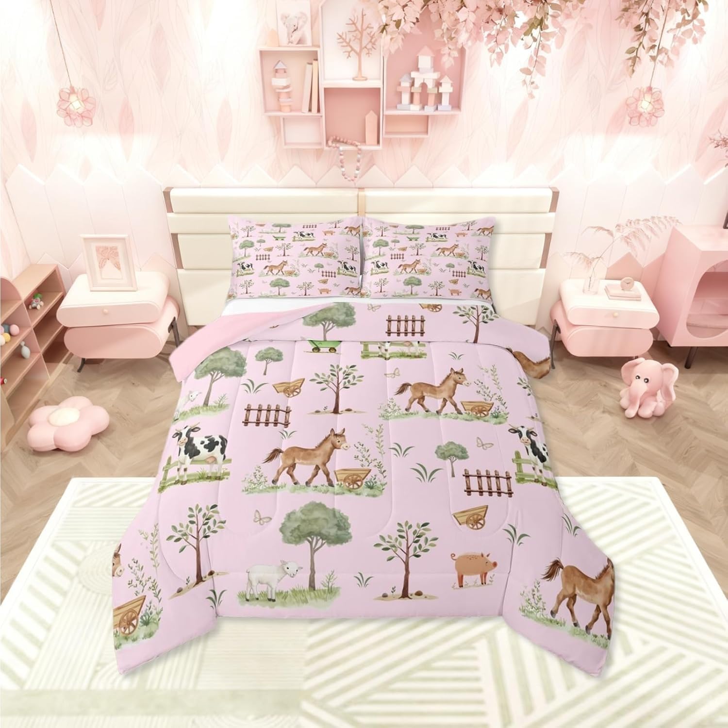 Genérico Edredon Cama 135 Animales Edredón Nordico Adulto sin Funda Reversible Rosa Estampado Suave Ligero Transpirable Duvet 220x220 cm Incluye 2 Fundas de Almohada 50x75 cm YUc658