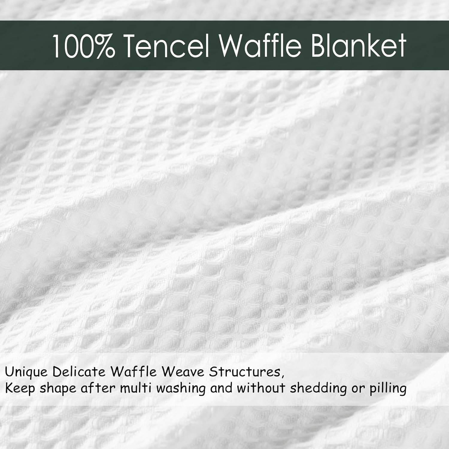 Cottington Lane 100% Tencel Waffle Weave Blanket Queen 90" x 90" Size, Lightweight Soft Breathable, Perfect Blanket for All Season, Adults, Kids, Couch Bed Sofa, White