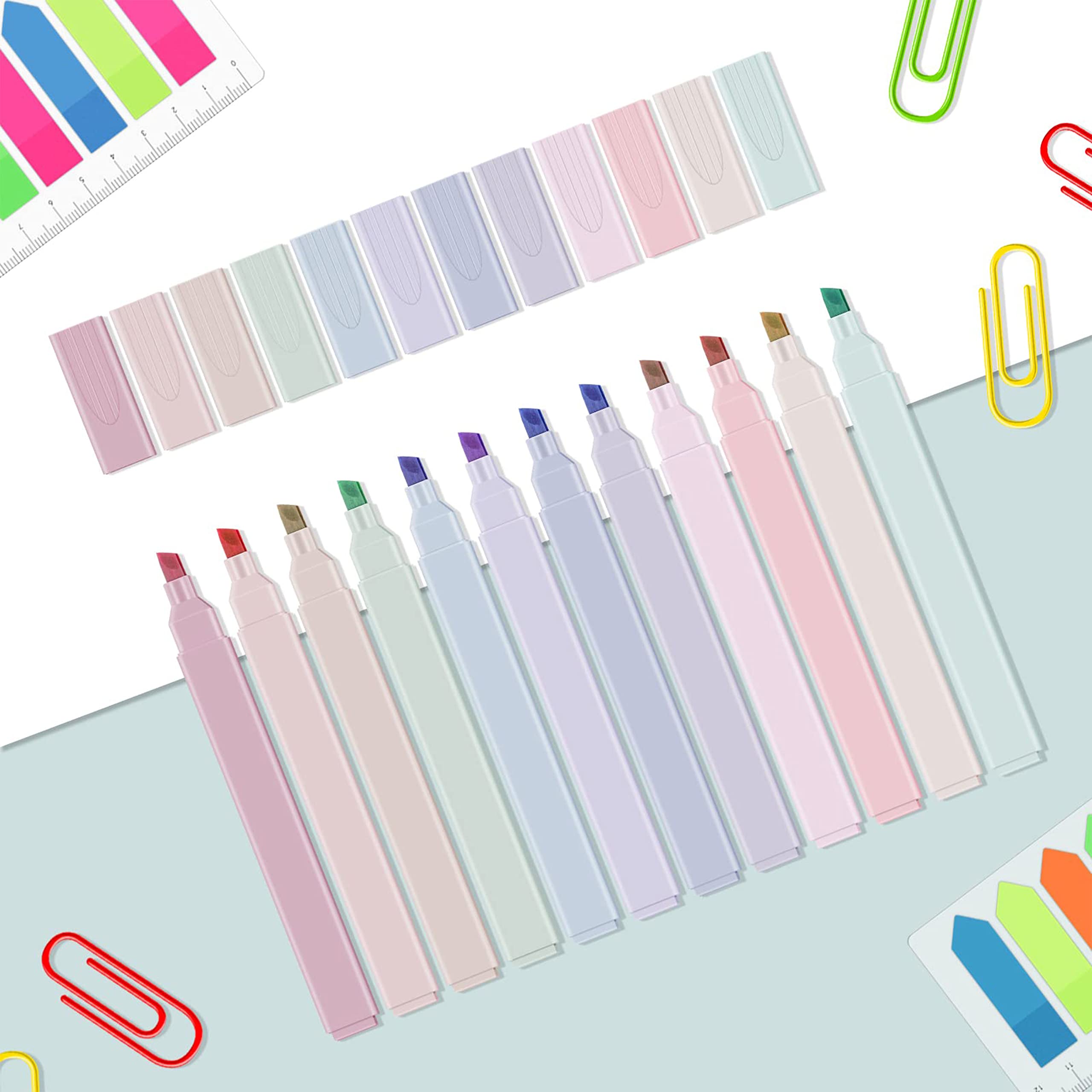 Pack De 12 Surligneurs Pastel – Encre Aqueuse Sans Saignement, Pointe Souple, Couleurs Douces Type Morandi, Ergonomiques