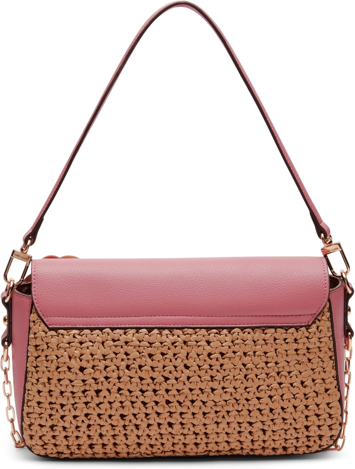 Anne Klein Soft straw flap shoulder bag with floral applique