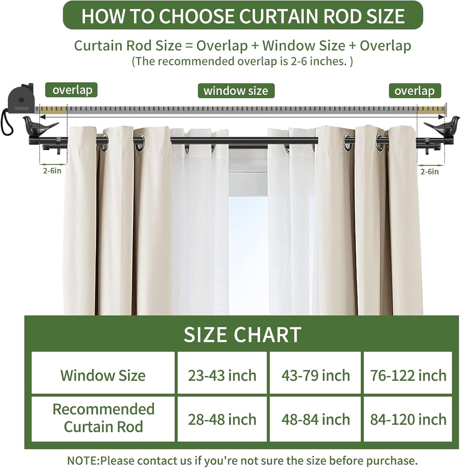 MERIVILLE 3/4" Diameter Farmhouse Double Window Treatment Curtain Rod, Bird Finials (48"-84", Burnt Gold)