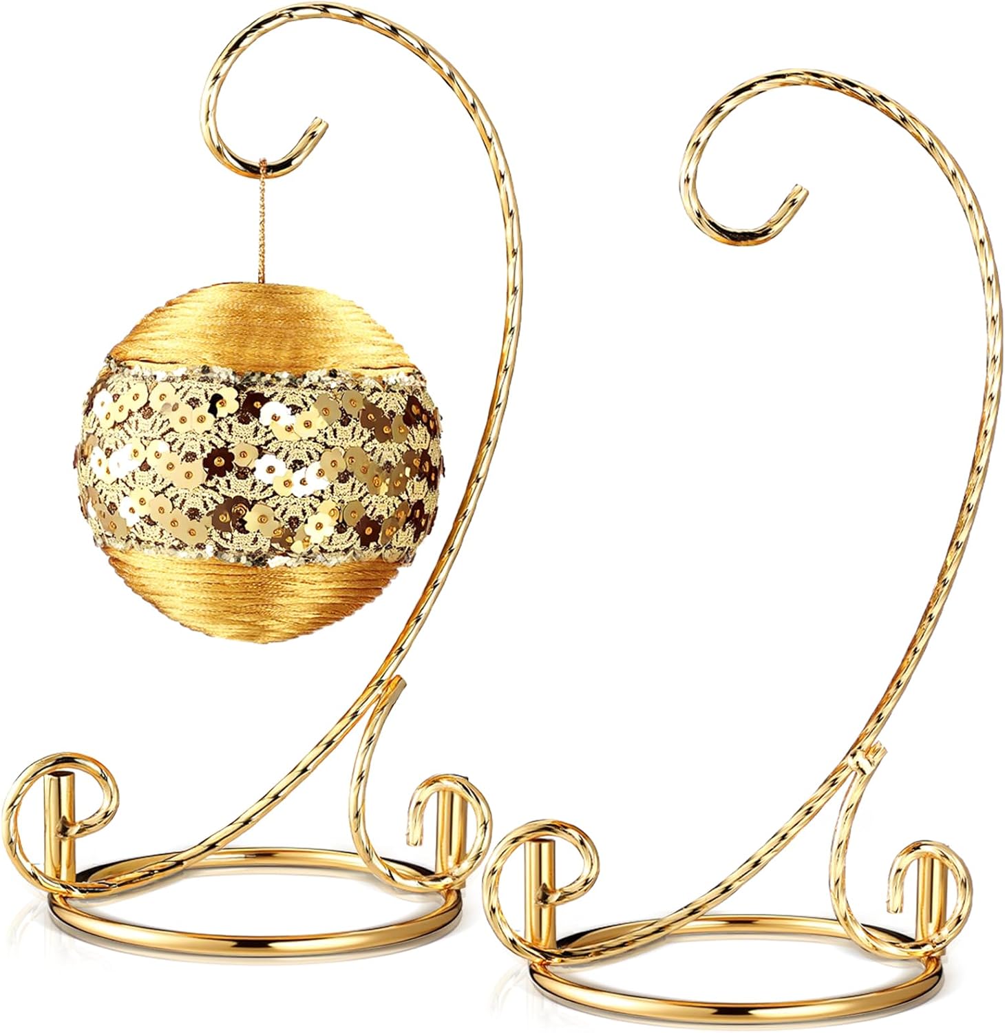 2 Pcs Small Twisted Ornament Display Stand 7.5" H Ornament Hanger Stand Holder Hanging Terrarium Holder for Wedding Christmas Home Office Decor(Gold)