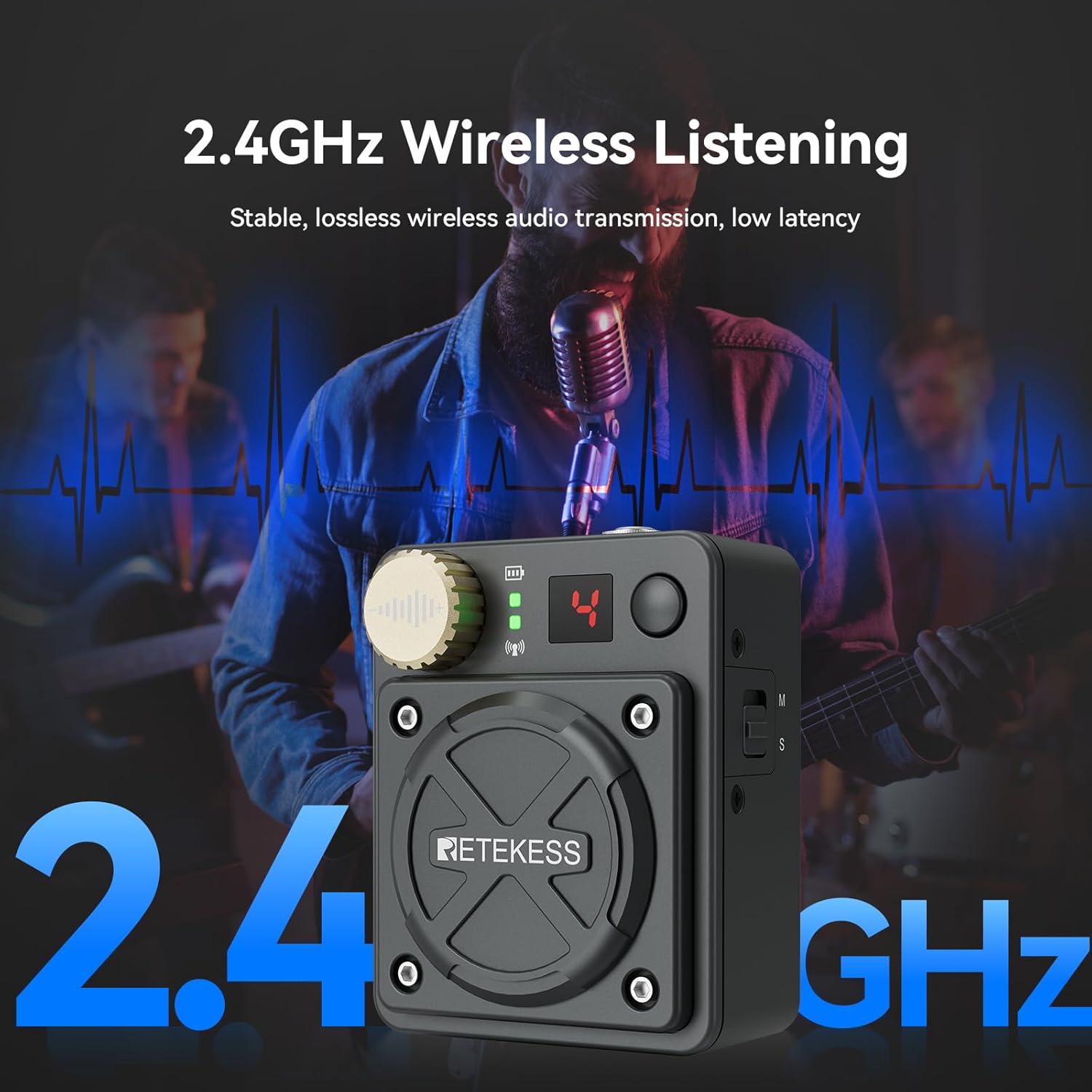 Retekess TA101 Wireless in-Ear Monitor System Receiver,Stereo IEM System,98ft Range,Low Latency,inear Monitor Beltpack Receiver for Band,Singer,Stage and Small Gigs