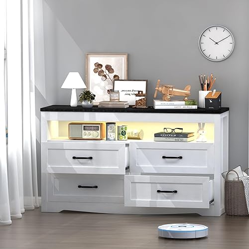 Miniatura 2 de Cómoda para dormitorio con 4 cajones, cómoda con decoración de luz LED, cómoda ancha de 4 cajones para organizador de almacenamiento, cómoda de