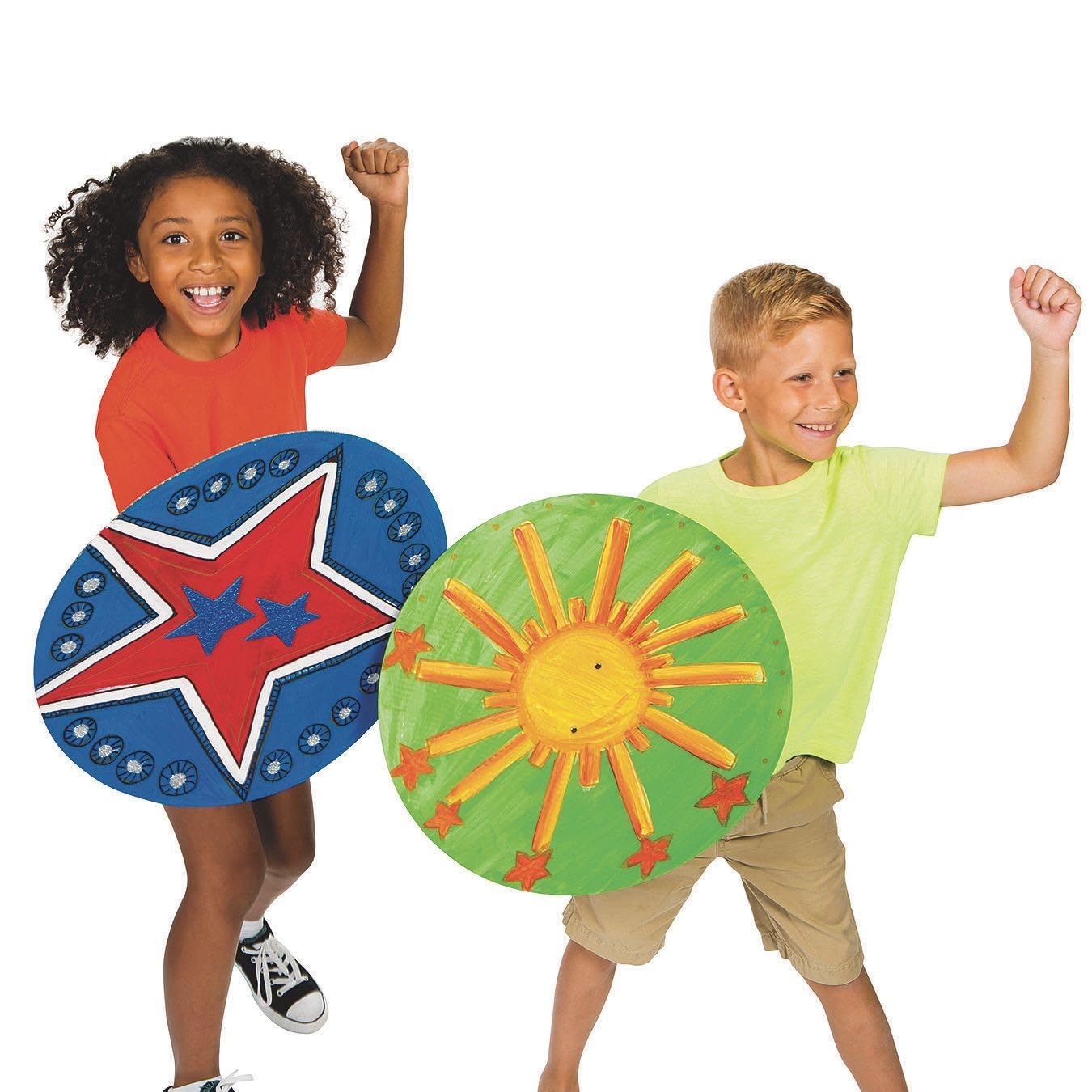S&S Worldwide Color-Me Superhero Shield. White Cardboard, Easy Assembly, Perfect for Dramatic Play, Costumes, Creative Expression, Kids Can Decorate w/Markers, Paint, or Stickers, 18" diam. Pack of 24