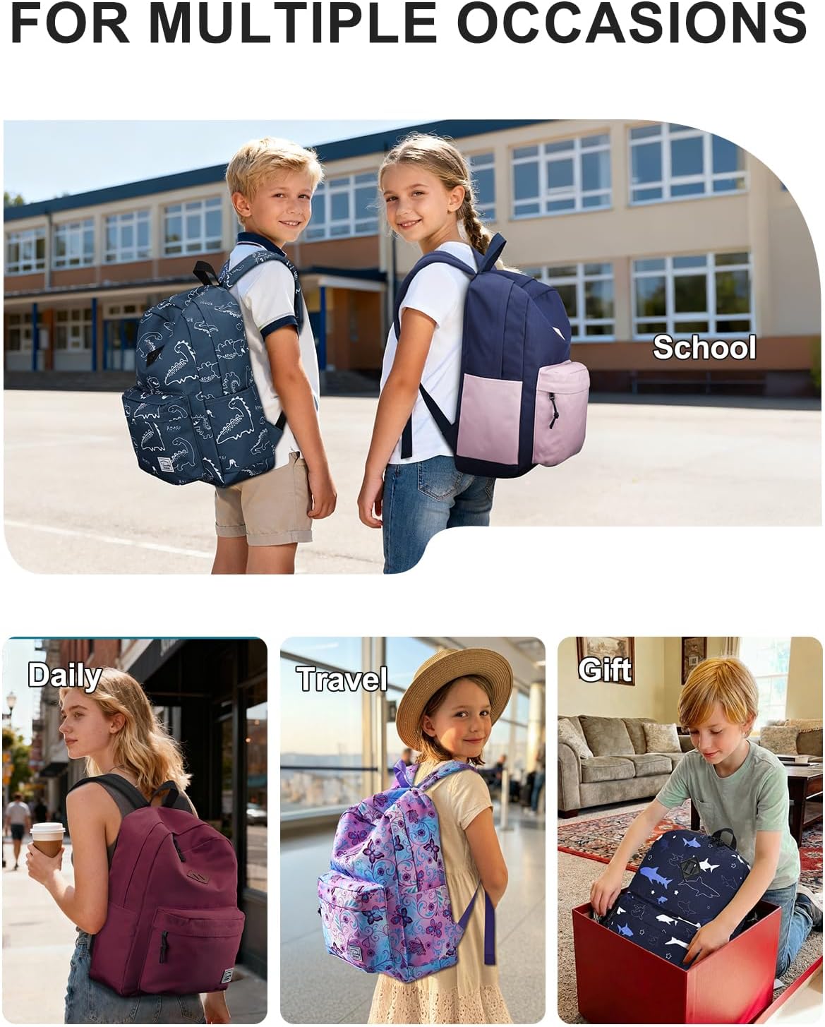 VASCHY Backpack for School, Lightweight Water Resistant Bookbag Casual Daypack for Man/Boys Dinosaurs - Image 7