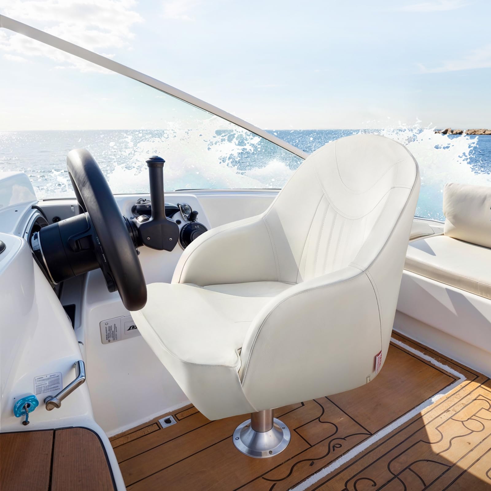 VEVOR Sedile per Barca, Schienale Basso, Sedile Ribaltabile per Barca con Cuscino in Spugna Ispessita e Pelle Impermeabile, Design Ergonomico, per Barche da Pesca, Yacht, Navi, Bianco