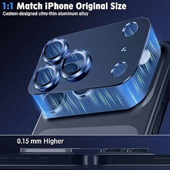 SiHPuoy カメラレンズプロテクター iPhone 17 Proアクセサリー用 2枚パック 金属アルミニウム合金強化ガラスカメラプロテクター ミリタリーグレードの飛散防止 ケースフレンドリー - ブルー