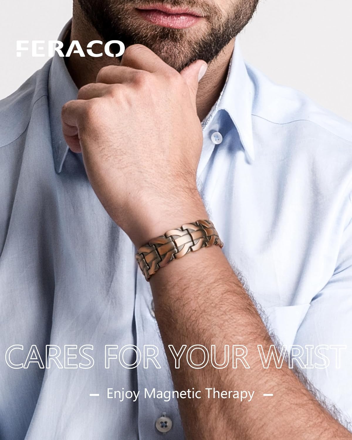 Feraco Copper Magnetic Therapy Bracelet for Men with 5X Strength Magnets,99.99% Pure Copper Therapy Bracelet with 5000 Gauss Magnets - Image 6