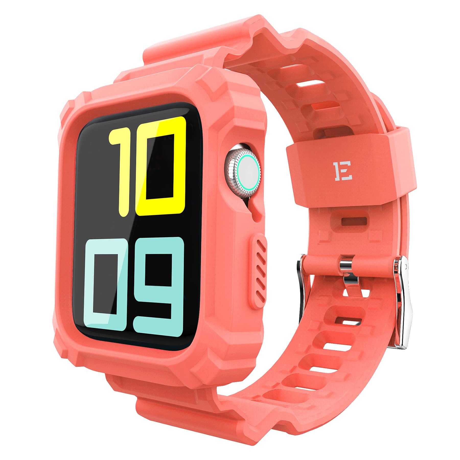 ExoGuard Designed for Apple Watch Bands 38mm 40mm Series with Case, Sports Style Replacement Band Strap Shockproof with Bumper Case fits iWatch Series 7/6/5/4/3/2/1/SE - Peach