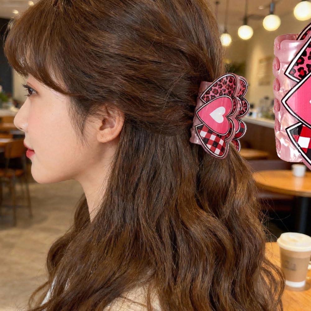 1Pcs Valentine’s Day Heart Shaped Hair Claw Clip for Women Pink Hair Clips with Heart Leopard Design Hair Jaw Clip Non-Slip Hair Barrettes Romantic Valentines Party Hair Accessories Styling for Women - Image 5