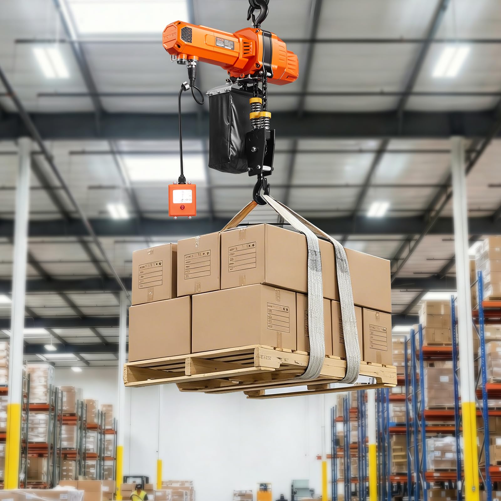 VEVOR Elektrischer Kettenzug 1000 kg 3 m Hubhöhe 230 V Einphasen-Brückenkran mit Funk- & Kabelfernbedienung Notstopp